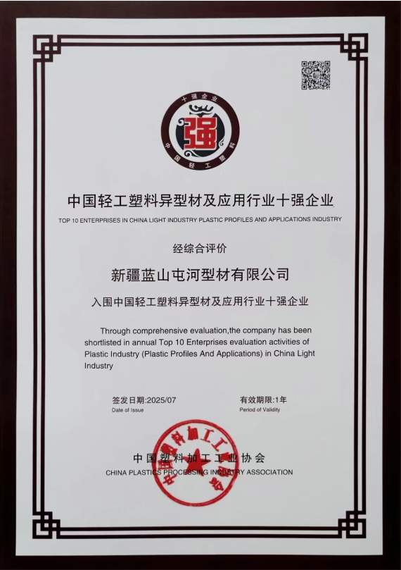 新投集团恒峰g22型材公司凭借在塑料异型材及利用领域的凸起阐发一举斩获多项沉磅荣誉